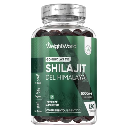 Shilajit Gummies - 120 Gominolas, 5000 mg de Shilajit Puro del Himalaya, Sabor Natural a Frambuesa y Arándano - Para 2 Meses, Con Potasio y Vitamina A, Veganas y Sin OGM
