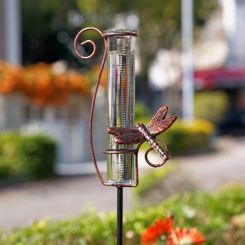 HOBYLUBY Dragonfly Rain Gauge Outdoor with 7 Inch Glass Tube