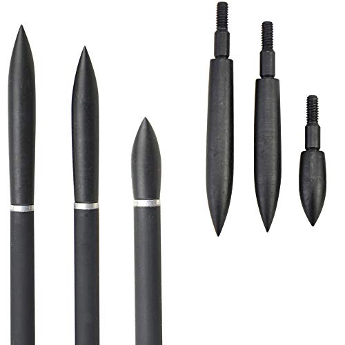 ZSHJGJR 12pcs Archery Field Points 100/125/150/200/250/300/350 Grain Target Bullet Points Screw-in Traditional Hunting Broadheads Arrowheads (Black 250 Grain)