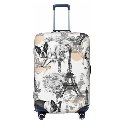 Classical Paris Tower Dog Travel Luggage Cover Elastic Suitcase Covers Washable Anti Scratch Luggage Dust Covers Protector, Fits 25-28 inch Luggage, L