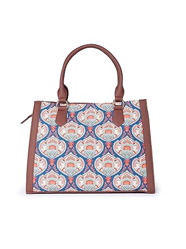 Image of ZOUK Printed Jute Handcrafted Vegan Leather Multicolor Women's Satchel Bag | Ladies Purse Handbag | Double Handle Detachable Strap