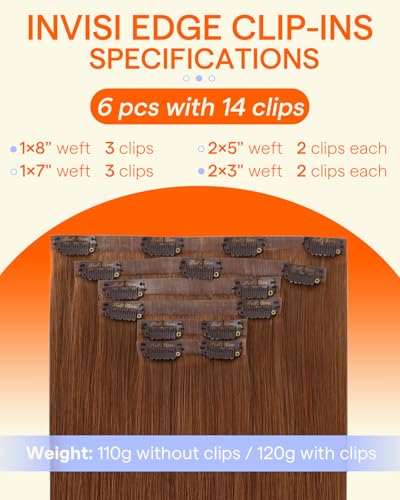Image of Full Shine Seamless Clip in Hair Extensions, Copper, 20 Inch 130g 6Pcs