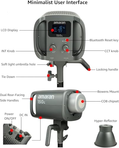 amaran 150c Video Light,RGB Studio Light 150W Output Bowens Mount Point-Source LED Video Light,15,610 lux @ 1m 2,500K ~7,500K CCT,APP Control 9 System FX Photography Lighting(amaran 150c Gray) - Image 4