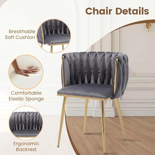 Image of Golden Glass Dining Table Set for 4 with 47.2 inch Rectangular Tempered Glass, 5 Pieces Kitchen Table Set with 4 Comfortable Velvet Chairs for Living Room, Apartments Small Place, Cafe (Grey Chairs)