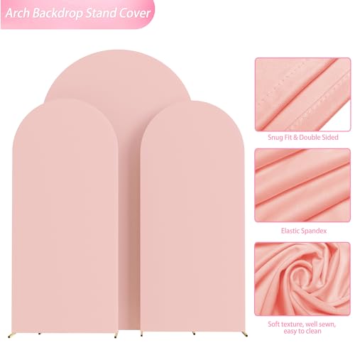 Image of Wokceer Wedding Arch Cover (7.2FT, 6.6FT, 6FT) Set of 3 Spandex Fitted Wedding Arch Stand Covers for Round Top Chiara Arch Backdrop Stands Cover for Birthday Party Ceremony Banquet Decor Pale Pink