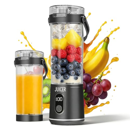 Mixeur portable 600ml blender portable à emporter, Mini mixeur et machine à smoothie avec 12 lames - Sans fil et rechargeable - Pour jus de Granité, fruits,...