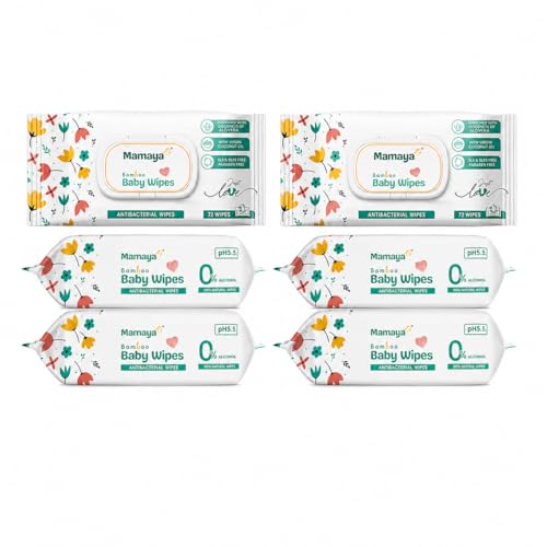 Image of Mamaya Bamboo Baby Wipes (Pack of 6) | 432 Wipes Total | Enriched with Virgin Coconut Oil & Aloe Vera | pH 5.5 Alcohol-Free Wipes for New Born Baby | Wet Wipes for Baby Combo Offers