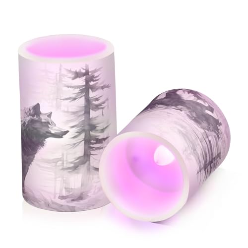 ALAZA Wolf (22) Flickering Flameless Candles Battery Operated with Remote Timer,Tea Light Candles LED Pillar Votive Candles Set of 2 for Outdoor Indoor Decorations