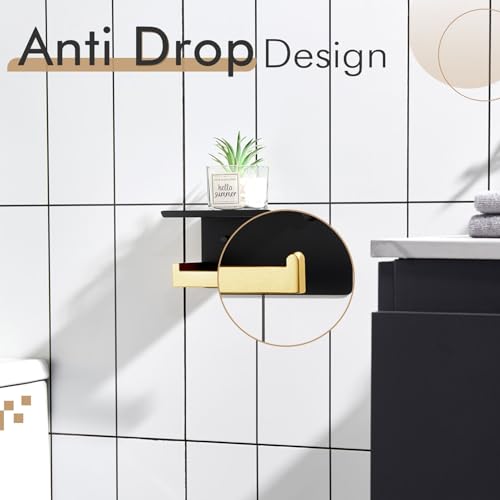 Image of KOKOSIRI Toilet Paper Holders with Shelf Bathroom Toilet Paper Roll Holder Wall Mounted T-304 Stainless Steel, Matte Black and Gold B2010GDK (Pack of 2)