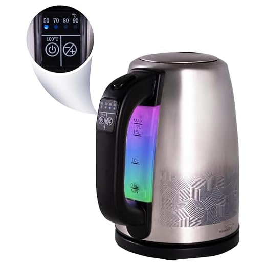 V-Guard VKS17-DG Digital Electric Kettle 1.7 Litre with Digital Controls & Variable Temperature Settings/Multicolor LED indicators/Hot water kettle for Fast Boiling water/Cool touch handle