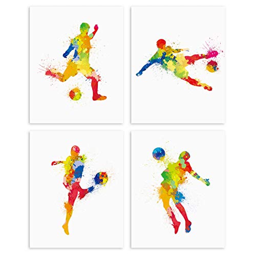 ANHUIB Aquarell Fußball Poster,Kinderzimmer Wandbilder,Fußball Bilder Set für Teenager Jungen Schlafzimmer,Fussball Poster Set,Sport Bild Leinwand für Wohnzimmer Wanddeko Geschenk,Ohne Rahmen,20×25CM