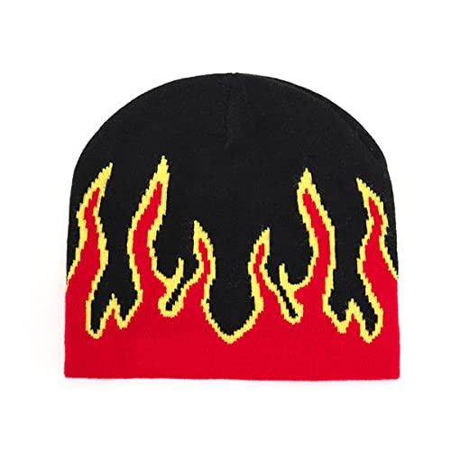 Fire Flame Beanie (Pack of 1pcs) Baggy Slouchy Knit Rock Punk Ski Hat Skull Cap (Red)