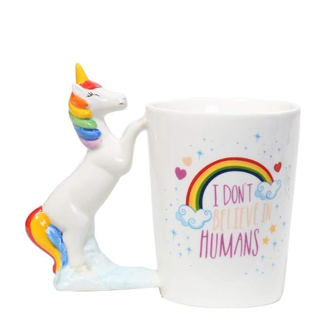 TheUrbanShop 3D Molded Ceramic Hand Painted Soup Coffee/Tea Mug Unicorn Tea, Coffee Mugs, Sculpted, Unique Quirky Gift for Girls Boys (Unicorn Handle 3D Mug)