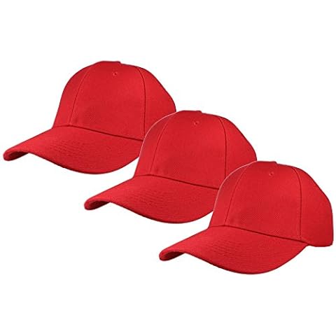 Gelante Plain Baseball Cap Adjustable Back Strap 3 PC, Red, One size Cover
