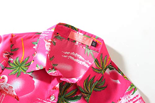 Big Girls Hawaiian Shirt, Kids Hawaiian Shirt, Button Down Luau Shirt For Kids Beach Tropical Shirt Casual Summer Short Sleeve Shirt (Small, Rose Red) #TOP2