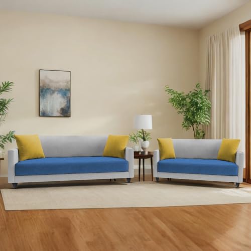 Image of Casaliving Dominic 3 + 2 Seater Sofa Set for Living Room (Blue Grey) Premium Fabric Sofa
