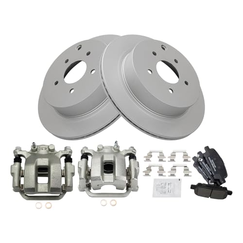 Image of TRQ Rear Brake Pad and Rotor Set Ceramic G Coated Rotors Calipers Compatible with 2003-2008 Infiniti FX35 FX45