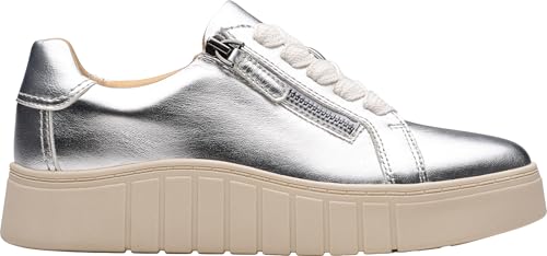 Clarks Clarks Women’s Mykah Joy Platform Fashion Sneaker, Silver Leather, 9