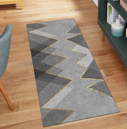 Alfombra de pasillo gris geométrica de 70 x 180 cm lavable 2