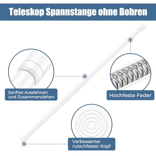 2Stück Gardinenstange Ohne Bohren 68-100cm Klemmstange Für Gardinen Teleskop Gardinenstange Zum Klemmen 100cm Weiß Teleskopstange Spannstange Vorhangstange Ohne Bohren