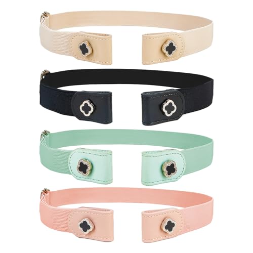4 Pieces Buckle Free Stretch Belt Comfortable Invisible Elastic Belt Adjustable Belt