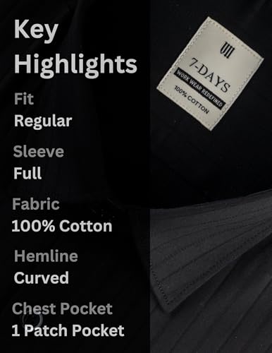 Image of 7-DAYS Men's Premium Formal Shirts - Regular Fit, Full Sleeve, 100% Pure Cotton, Self-Design, with Pocket - Stylish Office Shirts for Men