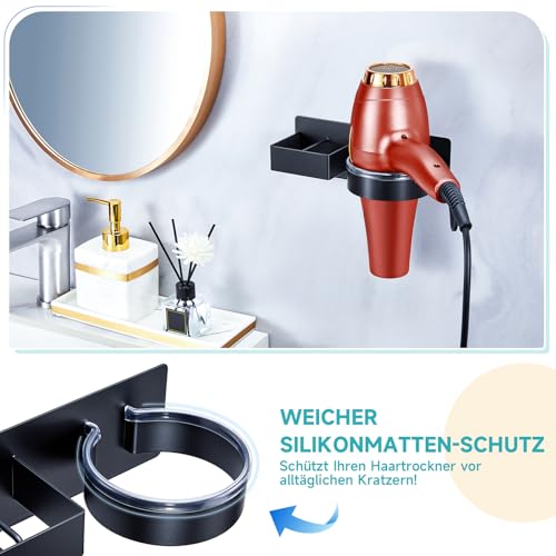 YYBO Fönhalter Ohne Bohren, Glätteisen Halterung, Föhn Halterung für Haartrockner und Glätteisen, Föhnhalter Wand, Haartrocknerhalter Wandhalterung, Selbstklebend Fönhalterung für Bad Hotel (Schwarz)