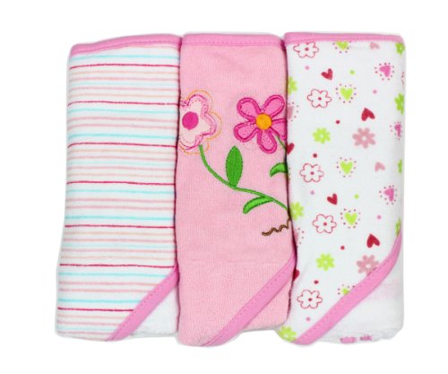 Spasilk Soft Terry Hooded Towel Set, Pink Flower, 3-Count