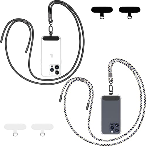 Image of Phone Lanyard 2 Pack - Universal Crossbody Neck Strap with 4 Pads Durable Adjustable Nylon Phone Lanyard for iPhone Samsung and More (Blue Camouflage+Black)