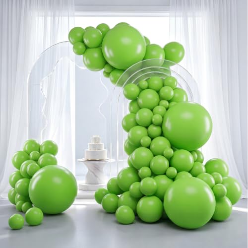 Image of RUBFAC Lime Green Balloons 129pcs Light Fruit Neon Green Latex Balloon 18 12 10 5 Inch Garland Arch Kit for Soccer Sports Party Match Game Day Night Birthday Dinosaur Jungle Baby Shower Decoration