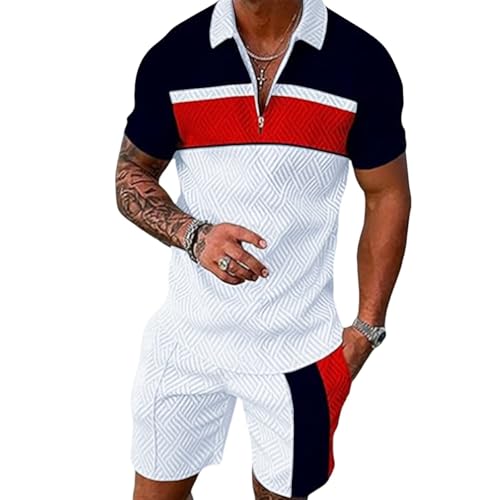 JVIIRTV Men's Short Sets Outfits 2 Piece Fashion Summer Clothing Men 1/4 Zip Golf Polo Shirt Men's Casual Sportswear