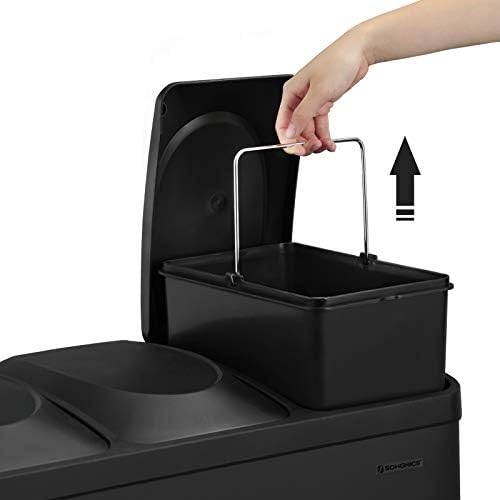 SONGMICS Kosz kuchenny, kosz na śmieci, potrójny kosz na śmieci, 45-litrowy metalowy kosz na śmieci, 3 x 15L, z pokrywką, stal, czarny LTB45B