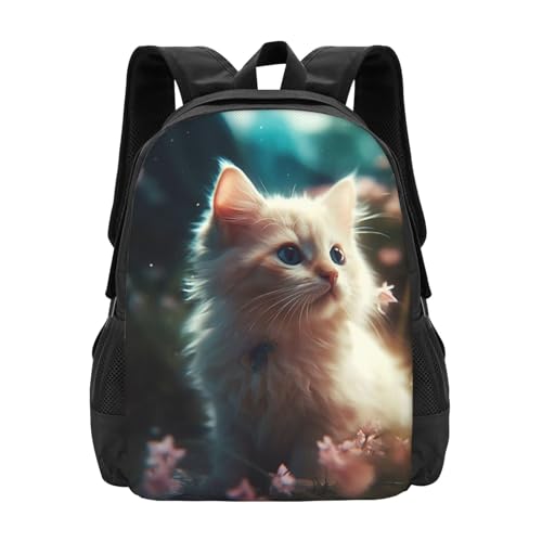 Everyday Unisex 17 Inch Backpack Cute Kitten Flowers Reliable Choice for Routine Commutes Errands & Casual Use