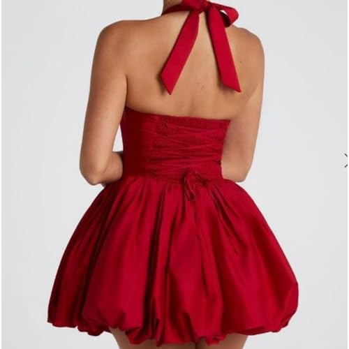 Image of Women's Y2K Sexy Halter Corset Mini Dress Backless Corset Bubble Ruched Waist Club Party Dresses