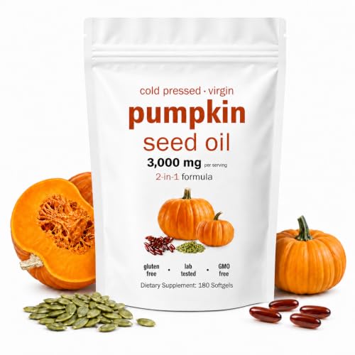 GOMHOF Pumpkin Seed Oil Capsules 180 Count | Cold-Pressed Pumpkin Seed Extract | Hair Skin Support Supplement | 2-in-1 Formula | Non-GMO