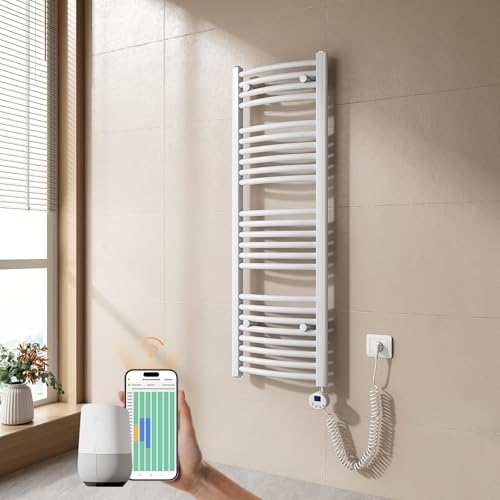 EMKE Radiador Toallero Eléctrico para Baño,120 x 40 cm, Secatoallas eléctrico con WiFi termostato, 500 vatios (Blanco),Toallero Electrico Baño