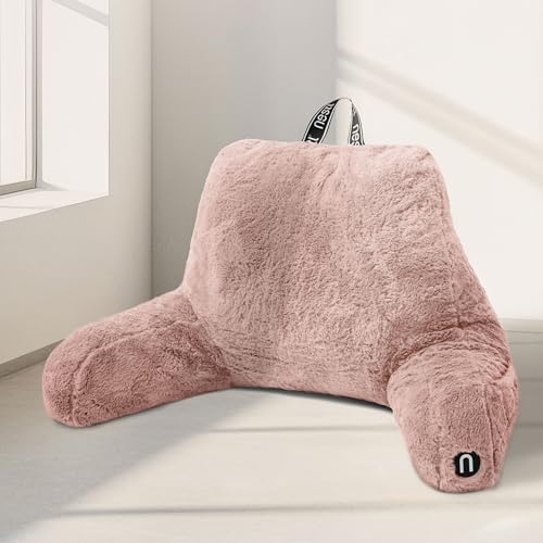 Nestl Coussin de Lecture en Fourrure, Coussin de Dos élégant pour lit Assis, Coussin de Chaise de lit en Fausse Fourrure avec Bras, Coussin de Lecture pour...