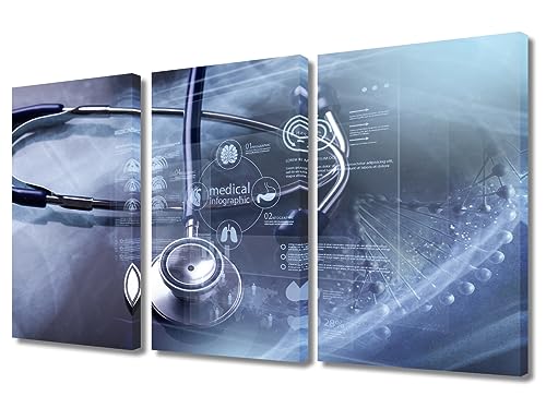 Image of 3 Panels Stethoscope and Medical Framed Wall Art Modern Medicine Cardiology Concept Posters & Prints Wall Art for Living Room Giclee Wooden Framed Gallery-Wrapped Ready to Hang (36 inch Wx24 H)