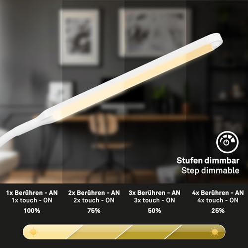 Briloner Lampada Da Tavolo Led Pivaz, Touch Dimmer, Bianco - 3