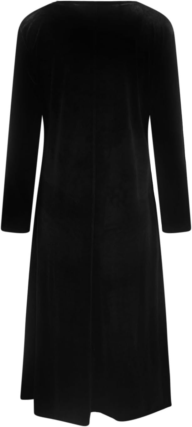 Women's Long Sleeve Velvet Dresses Fall Winter Long Dress Wedding Guest Party Maxi Dress Crew Neck A-Line Solid Dresses - Image 4