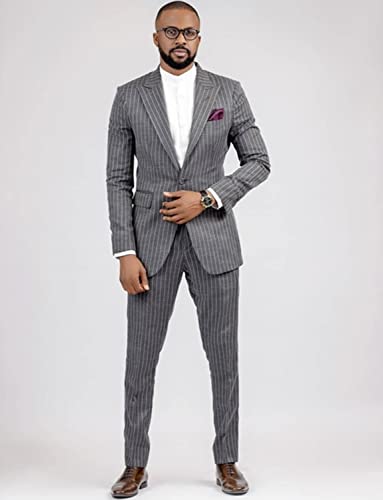 Men's Stripe Two Pieces Tuxedos Double Breasted Buttons Peak Lapel Suit for Wedding Business3