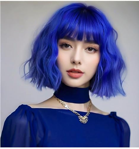 Adequate Peruca Bob curta feminina comprimento do ombro peruca bob com franja brinco de argola doura