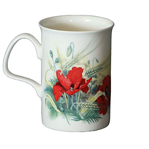 Roy Kirkham Lancaster Poppy Flower Mug - Red Poppy Flower Bud Poppies Chamomile Widfllowers, Ceramic Floral Coffee Mug Cup 11 Oz #TOP2