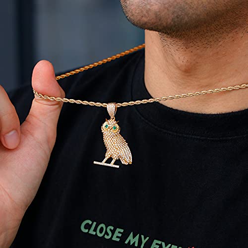 Full Iced Out Owl Pendant 18K Gold/White Gold Plated Hip Hop Fashion Simulated Diamond CZ Pendant with Stainless Steel Rope Chain Necklace for Men Women4