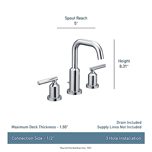 Moen Gibson Matte Black Two-Handle Widespread High Arc Modern Bathroom Sink Faucet, Modern Bathroom Faucet For Three Hole Bath Sinks (Valve Required), T6142Bl #TOP5