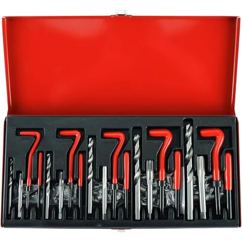 FreeTec 151pcs Kit Réparation Filetage, M5 M6 M8 M10 M12 Kit Helicoil, Coffret Réparation Filetage Helicoil avec Forets HSS Tarauds et Inserts Hélicoïdaux...