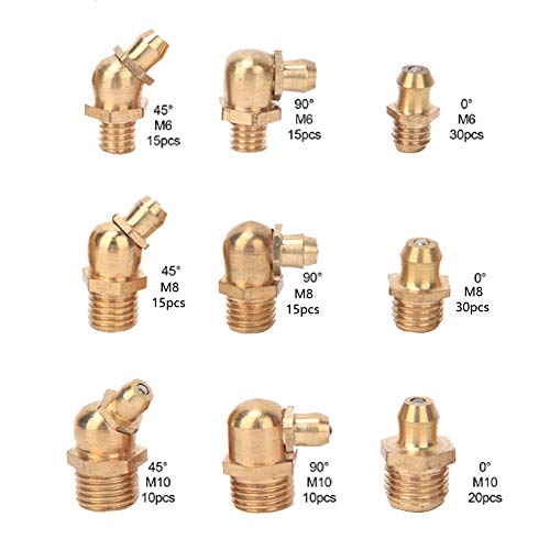 Image of AUNMAS Grease Nipple Kit Zerk Fittings 160 Piece Brass Assortment with M6 M8 M10 Sizes 45 Degree 90 Degree Straight Angles for Automotive Hydraulic Industrial Lubrication Complete