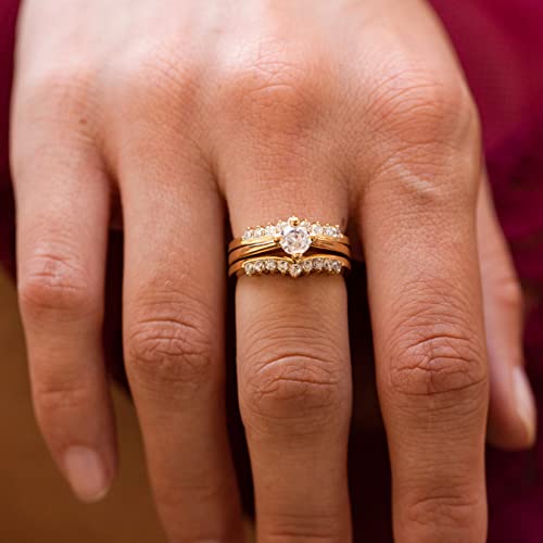 LIFETIME JEWELRY Cubic Zirconia 2-Piece Wedding Ring for Women 24k Gold Plated2