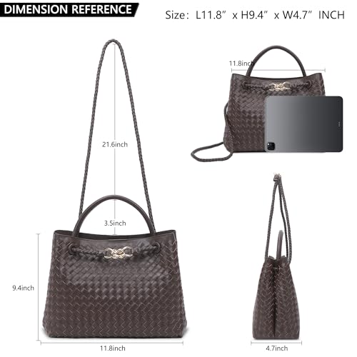Woven Tote Bag for Women Crossbody Handbag,Vegan Leather Large Tote Purse,Trendy Satchel Handbag Bowknot Shoulder Bag4