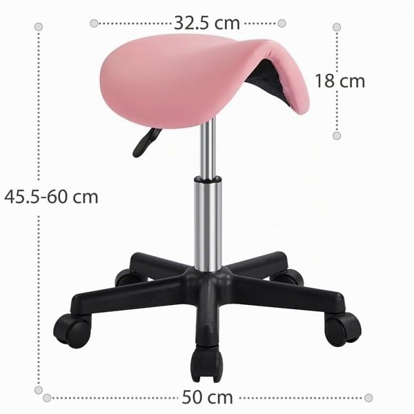 Yaheetech Taburete con Ruedas Ajustable en Altura 45,5-60 cm Rosa